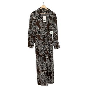 Zara Brown and White Patterned Wrap Dress NWT